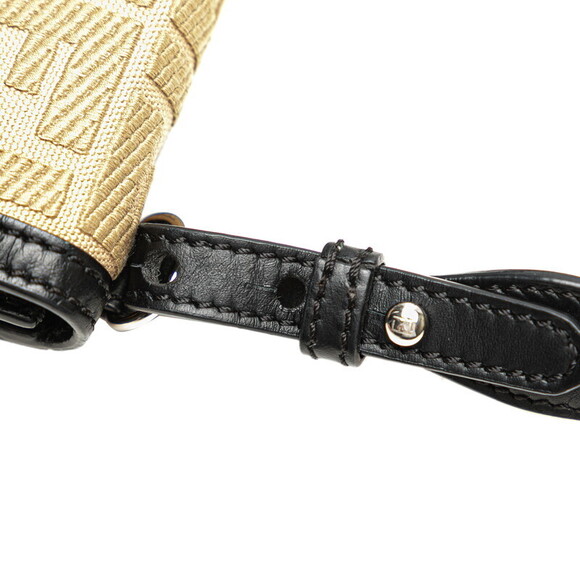 Fendi Flat Baguette Shoulder Bag Black Beige Leather Canvas - Picture 4 of 8